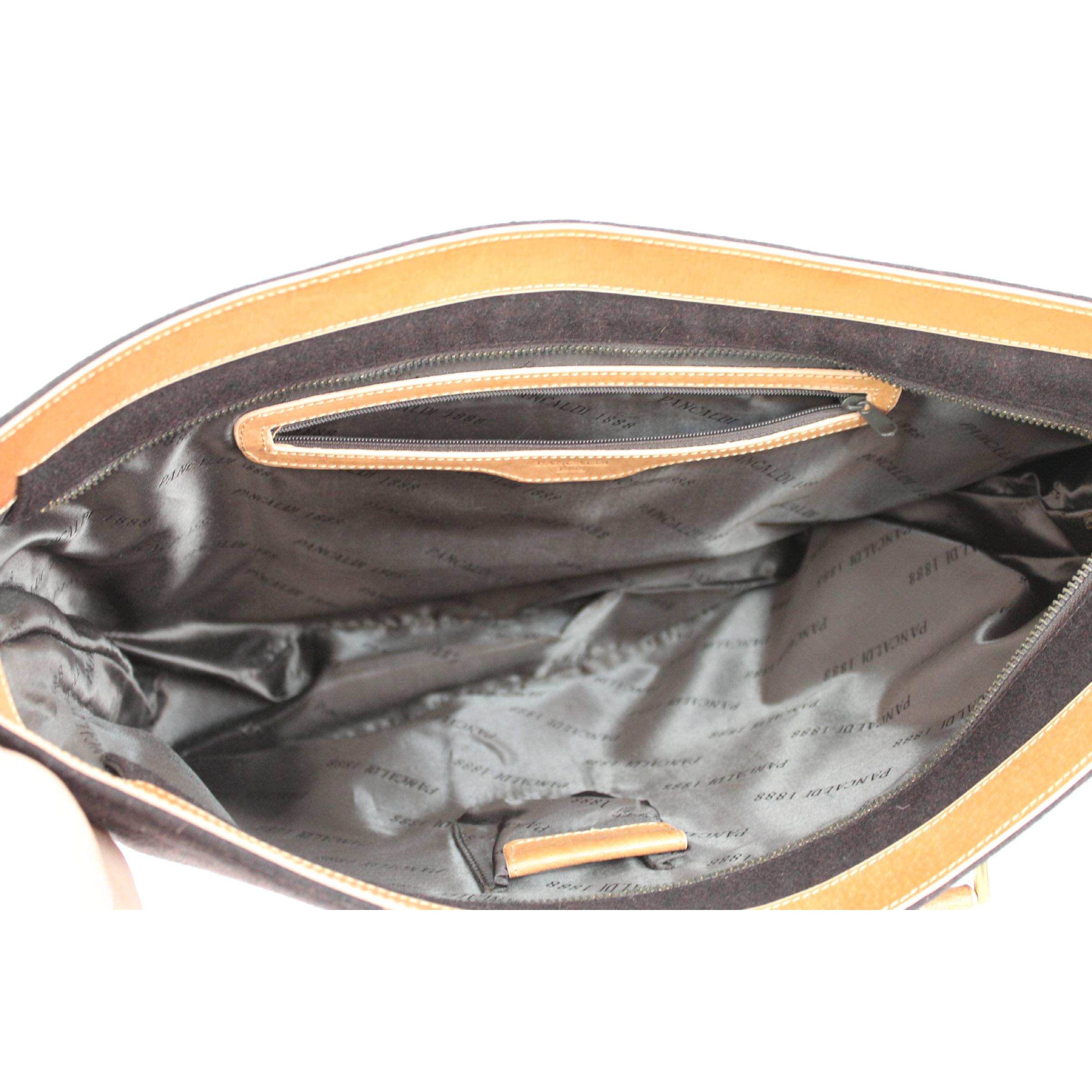 Pancaldi Brown Brown Wool Leather Shoulder Tote Bag en vente 3