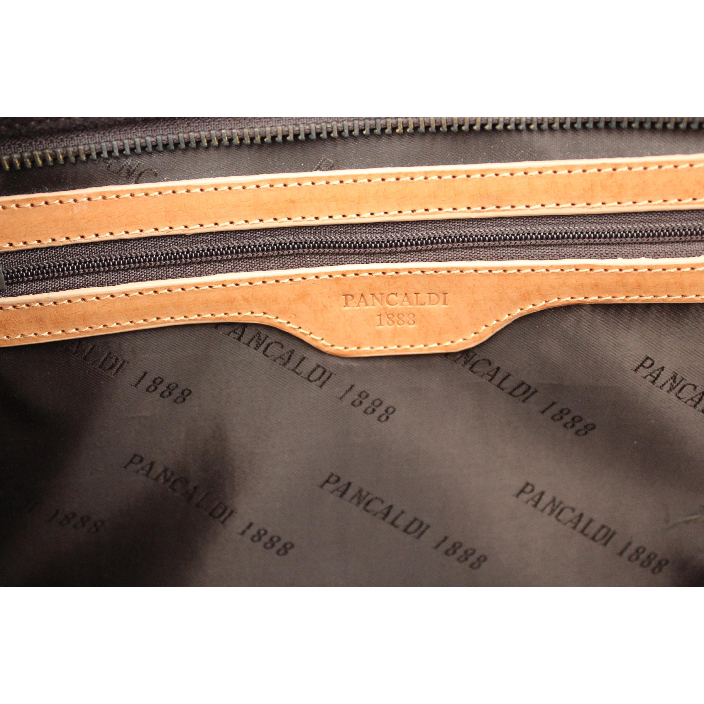 Pancaldi Brown Wool Leather Shoulder Tote Bag For Sale 1