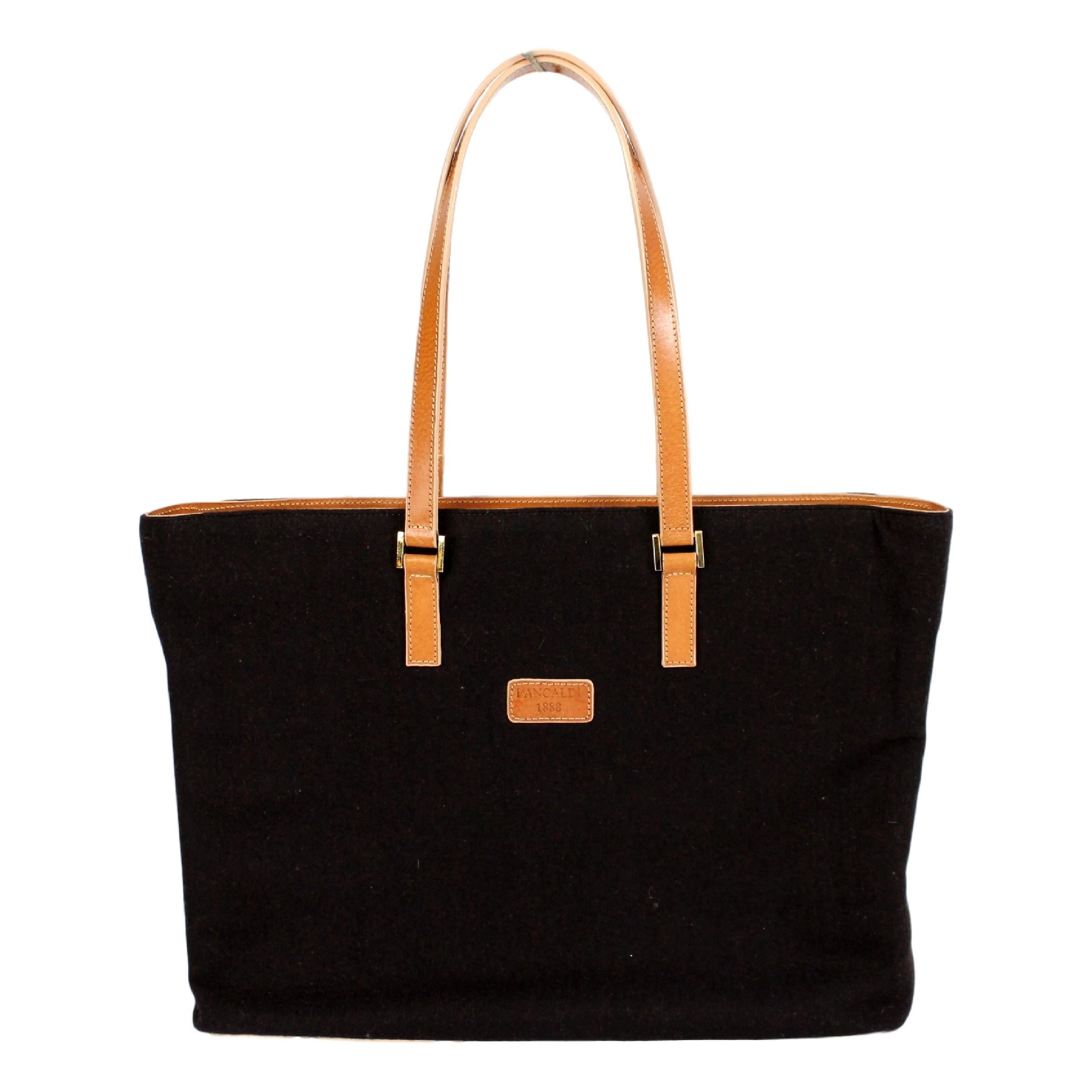 Pancaldi Brown Wool Leather Shoulder Tote Bag