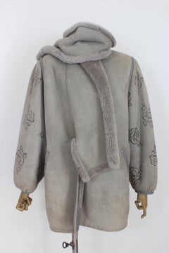 Pancaldi Gray Leather Vintage Oversize Shearling Coat 80s