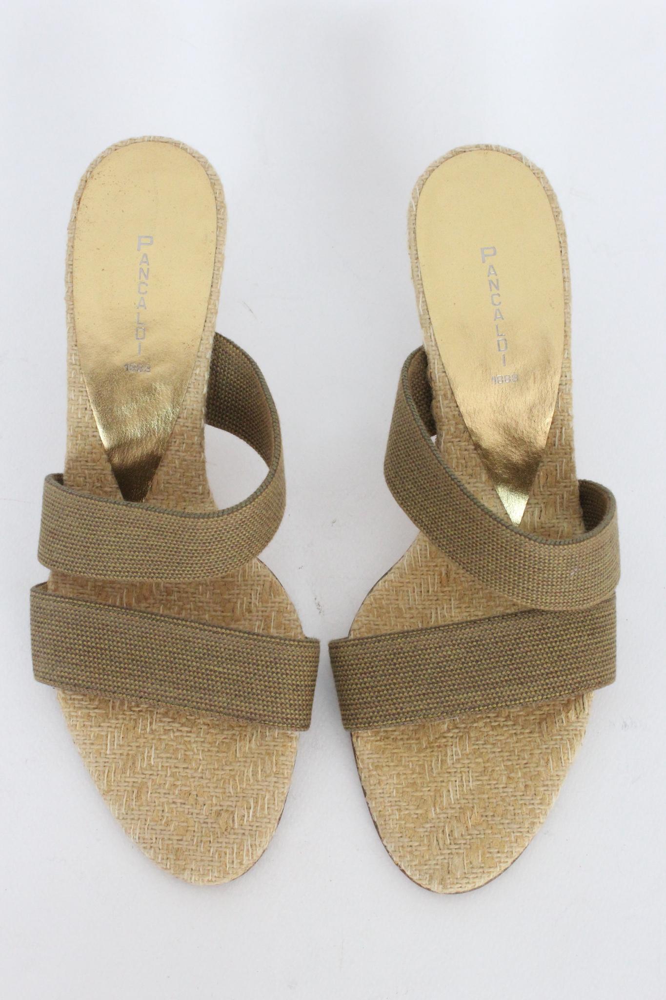 Pancaldi Leather Beige Vintage Sandal Shoes 90s en vente 2