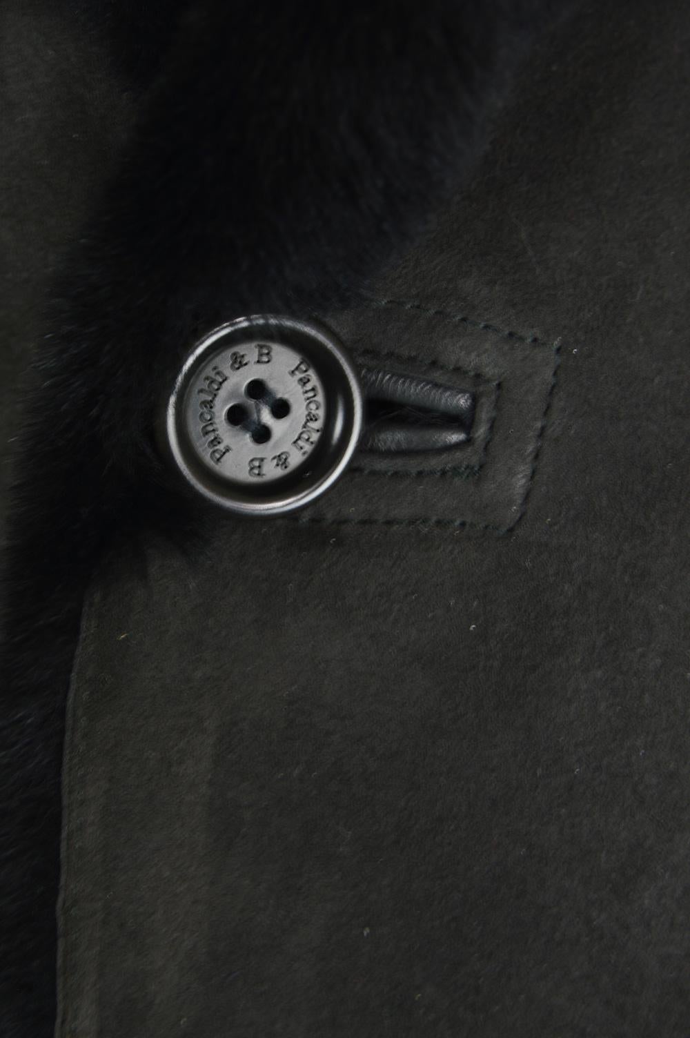 Pancaldi Men's Black Sheepskin Ovine Suede Fur Vintage Coat, 1990s For Sale 2