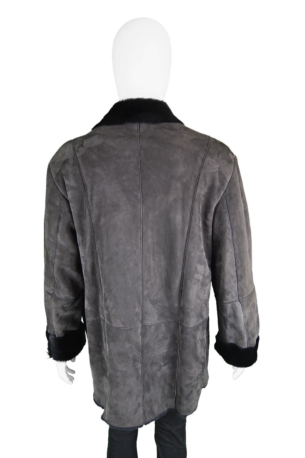 Pancaldi Men's Black Sheepskin Ovine Suede Fur Vintage Coat, 1990s For Sale 3
