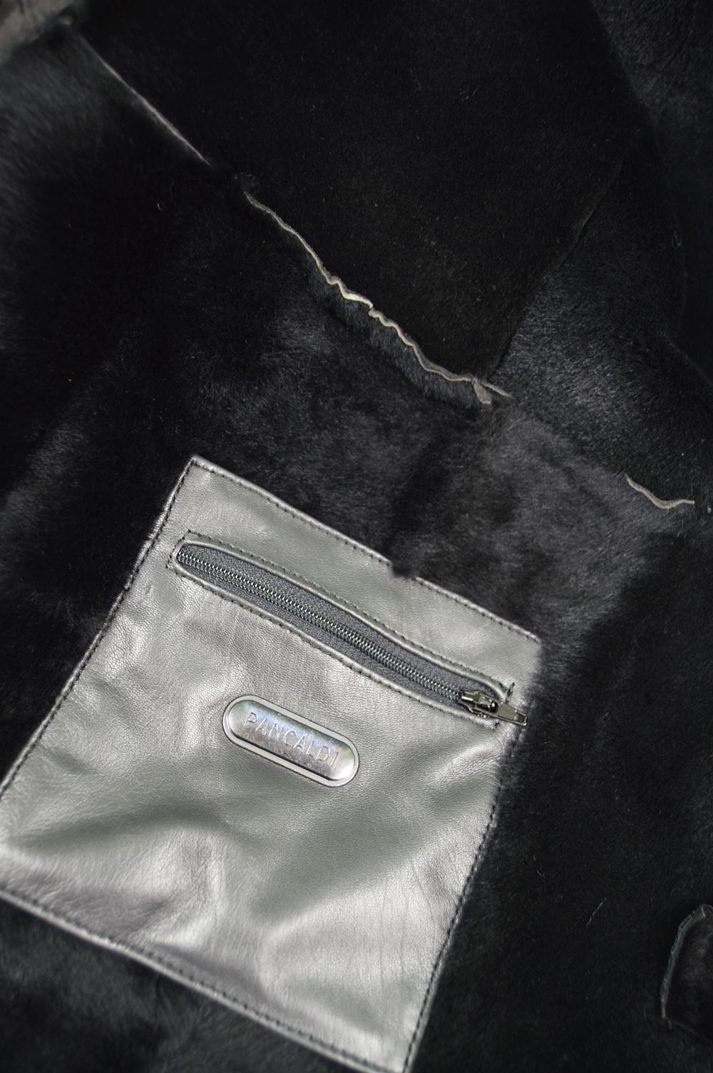 Pancaldi Men's Black Sheepskin Ovine Suede Fur Vintage Coat, 1990s For Sale 4