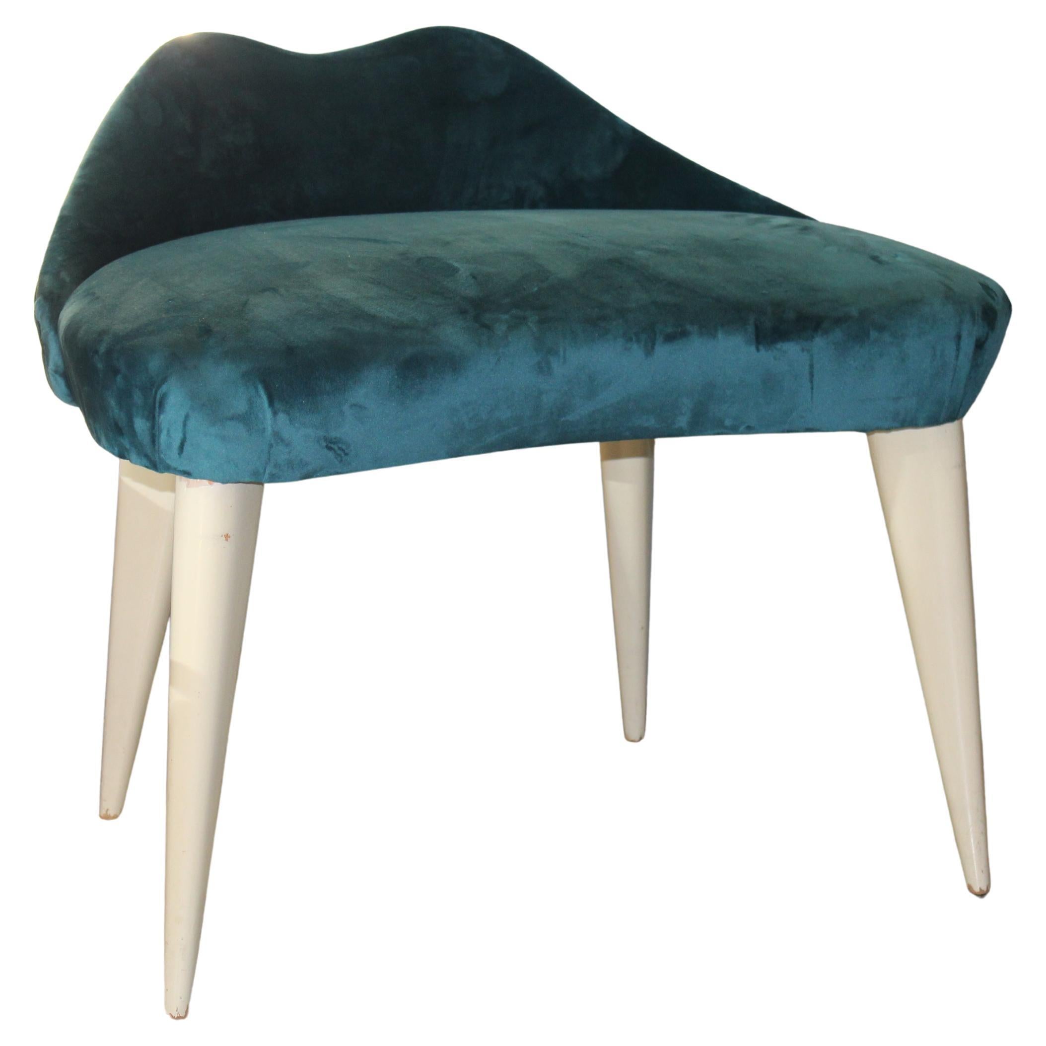 Vittorio Dassi 1950s Green Velvet Sagomata Bench and Lacquered Feet Gio Ponti For Sale