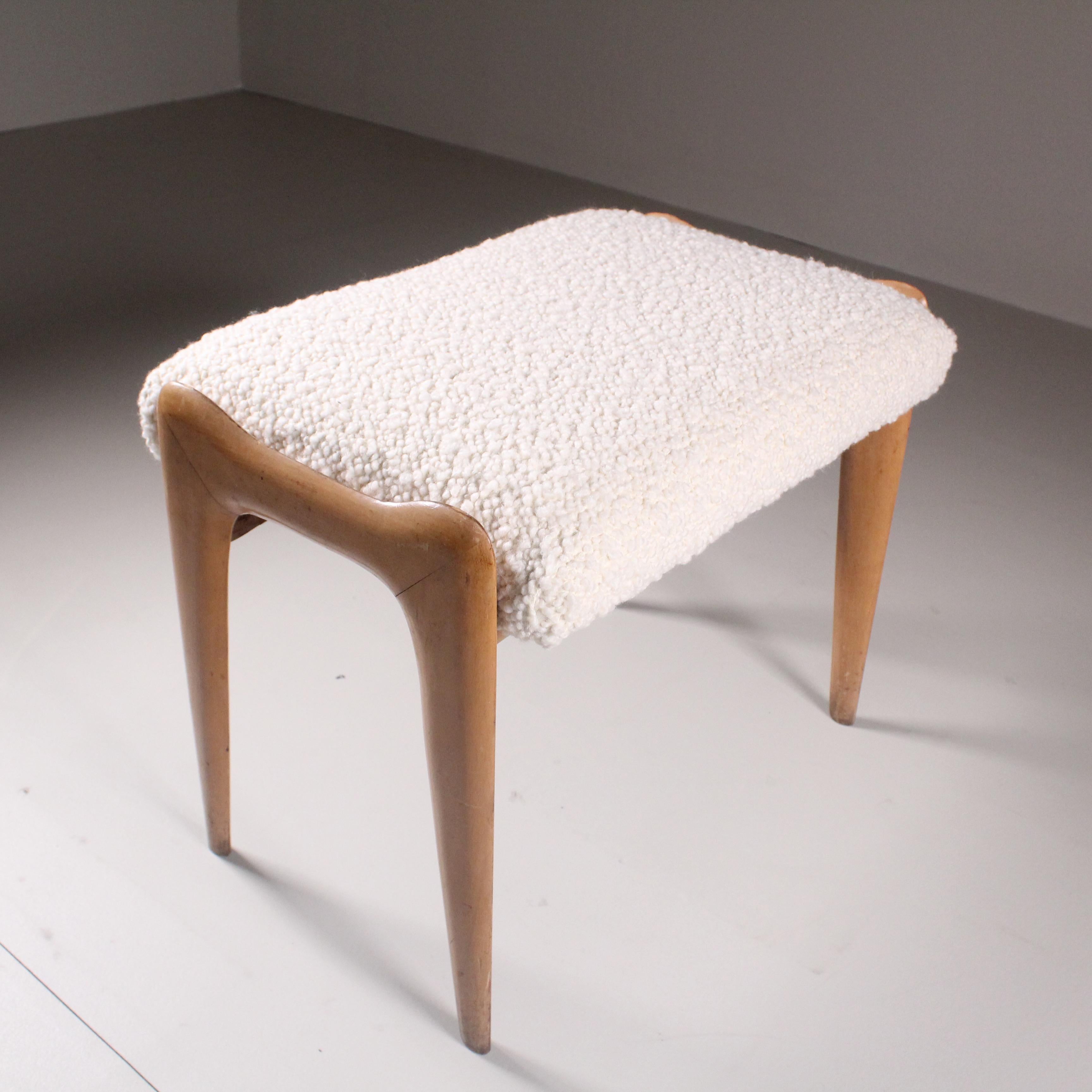 Mid-20th Century Bench covered in white Bouclé, 1960s For Sale