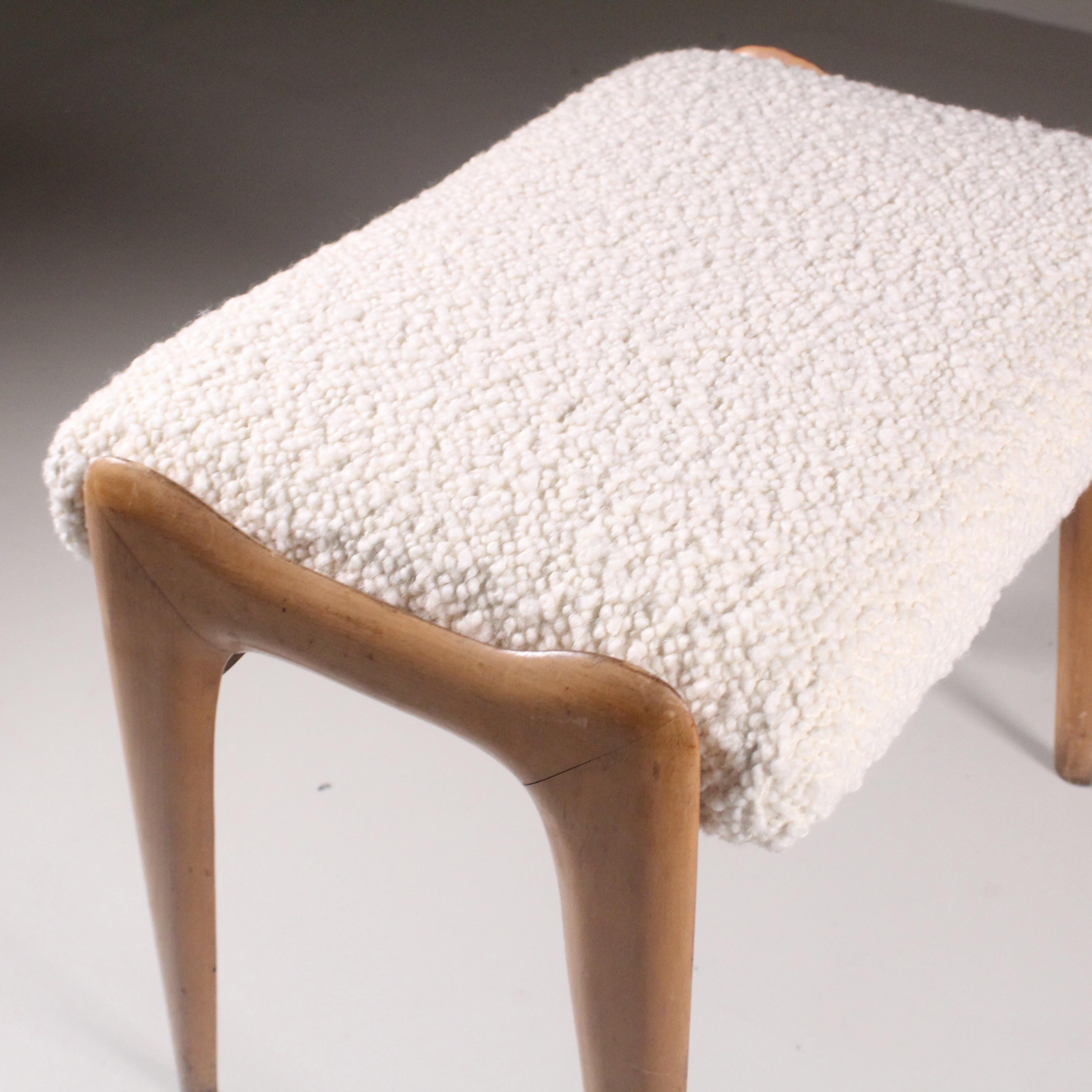 Bench covered in white Bouclé, 1960s For Sale 4