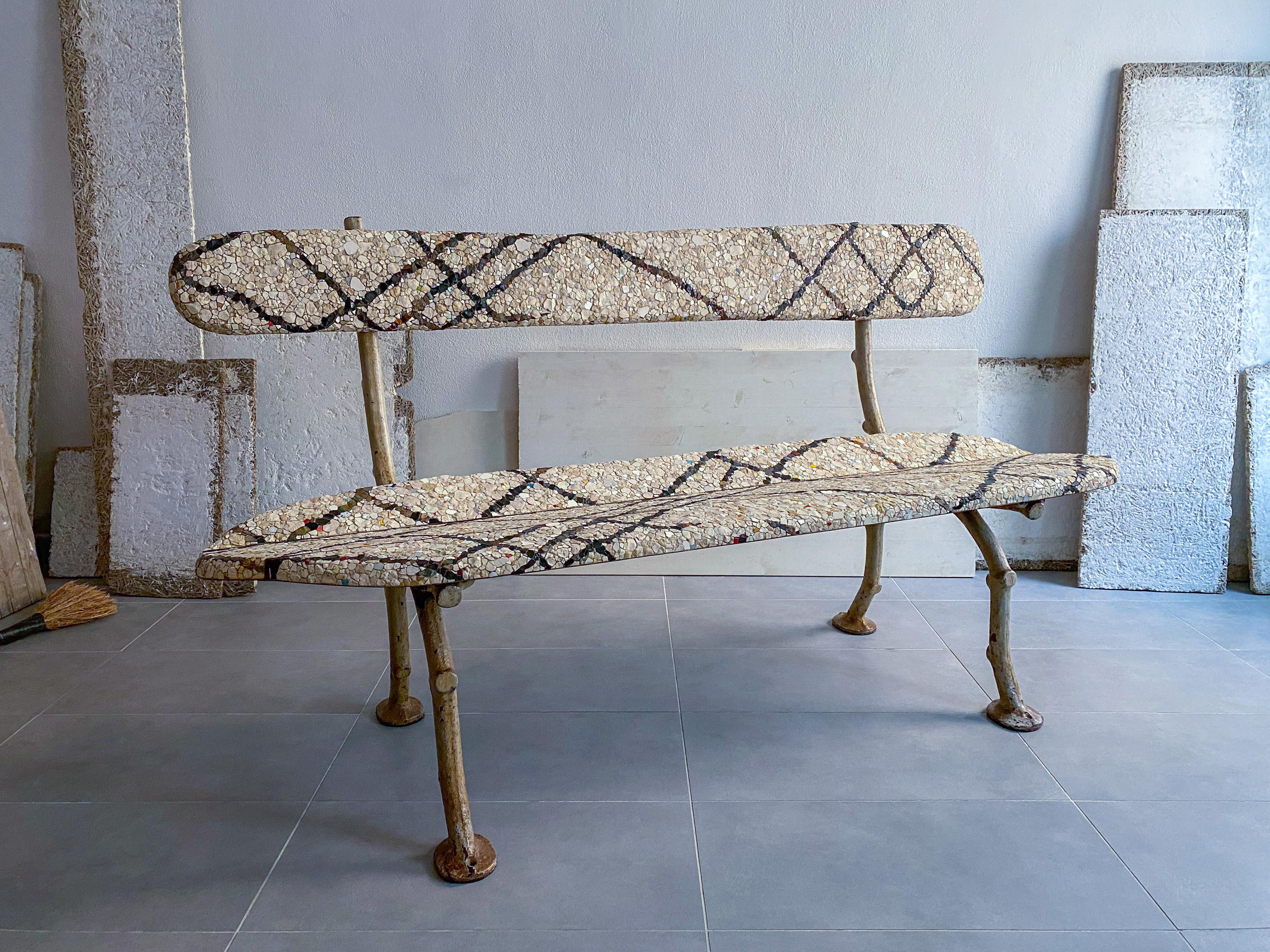 Italian Panchina Con Linee Antique Bench by Yukiko Nagai For Sale