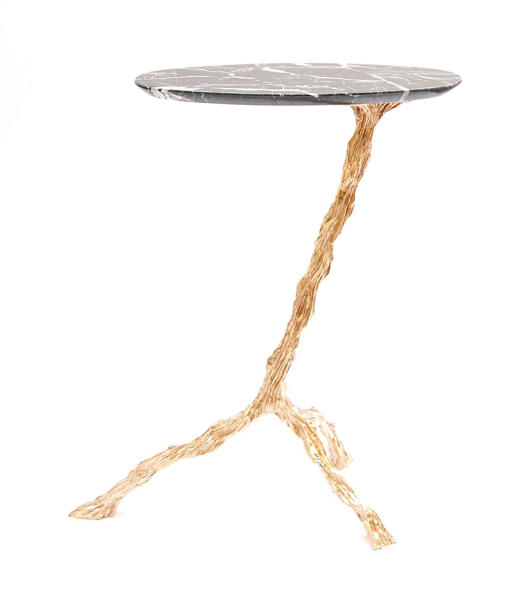 Brazilian Pancho Drink Table with Nero Marquina Marble Top by Fakasaka Design For Sale