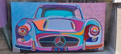 Daddy's Mercedes - Pop Art Acrylic Painting Colors Lilac Blue Orange Red
