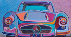 Daddy's Mercedes - Pop Art Acrylic Painting Colors Lilac Blue Orange Red