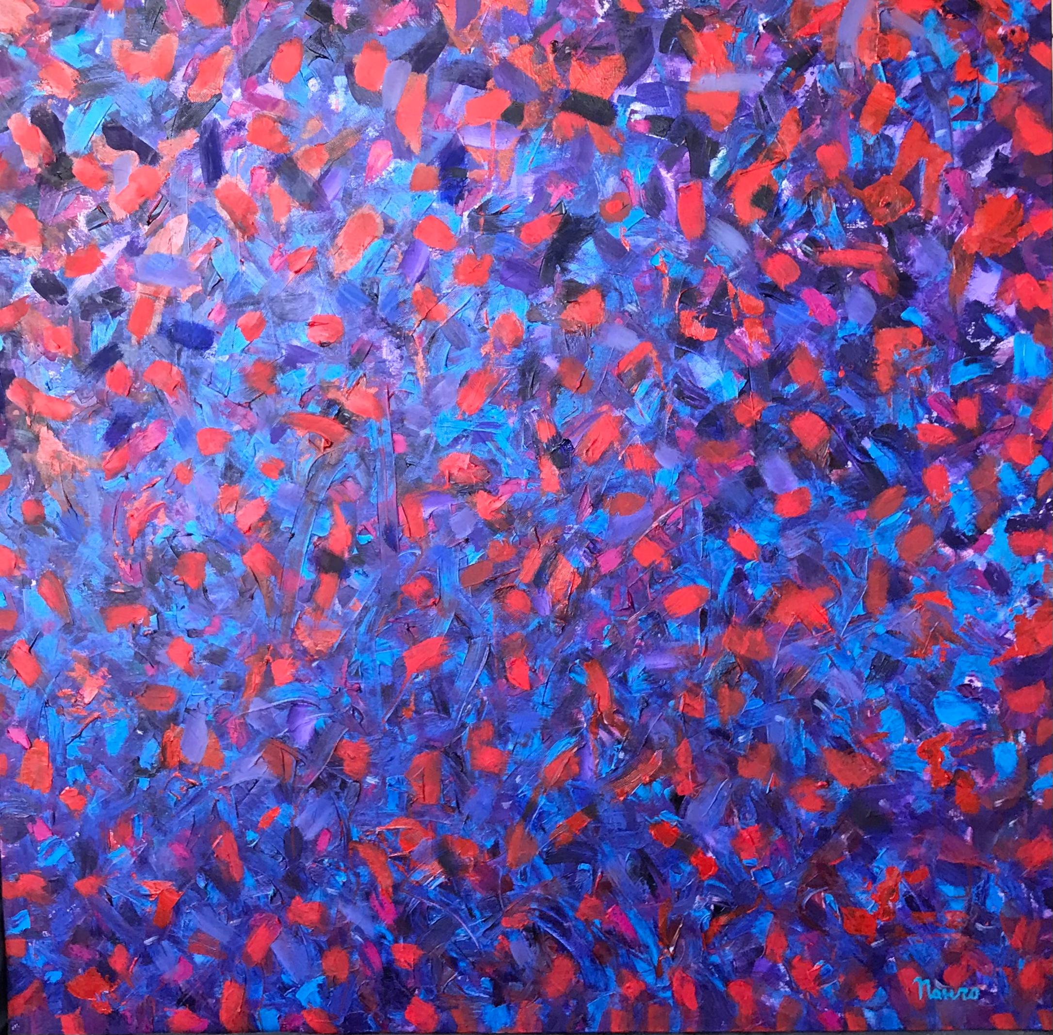 Diptychon in Farben - Pop Art Acrylgemälde Farben Flieder Blau Orange Rot – Painting von Pancho Malezanov