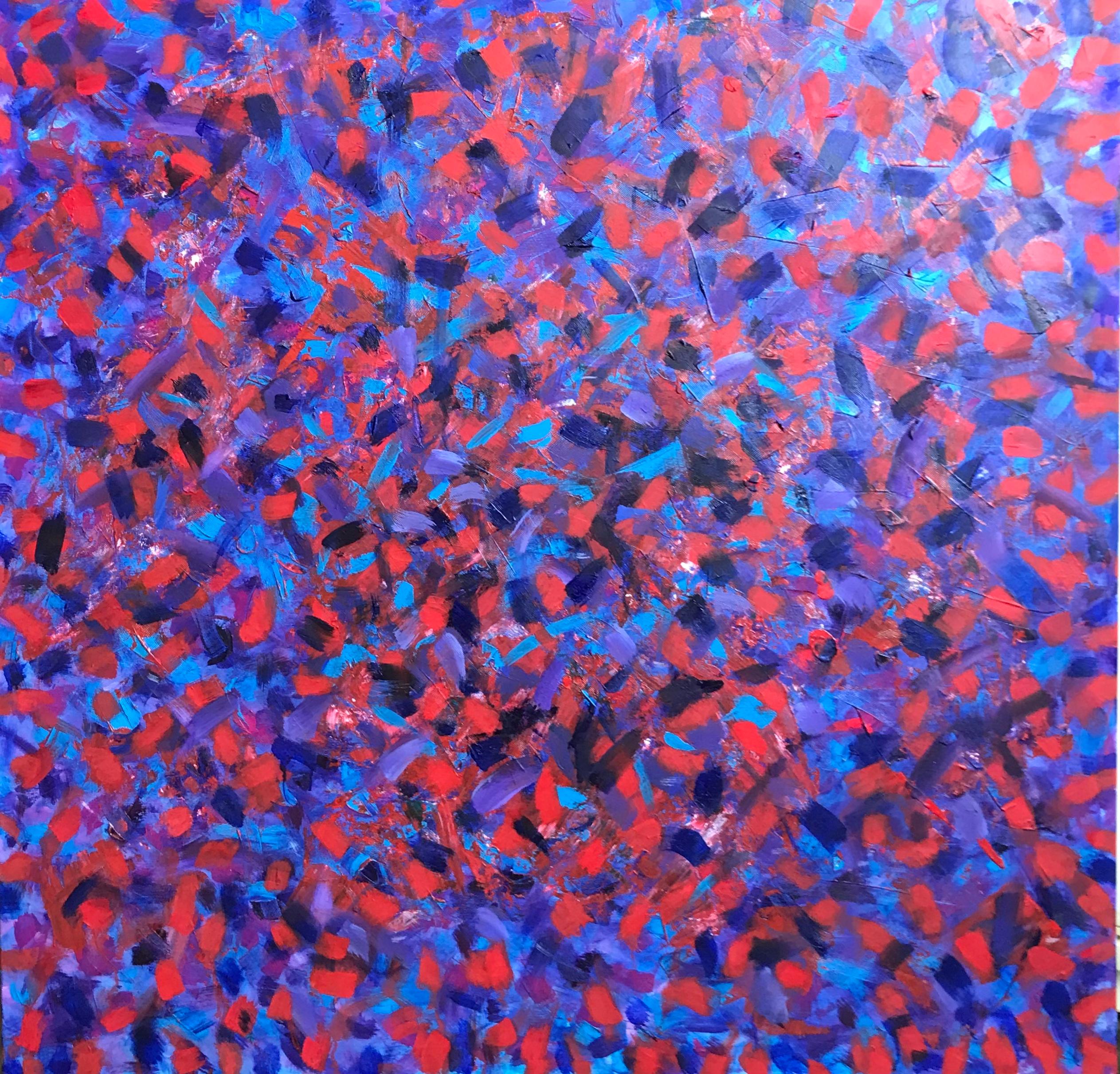 Diptychon in Farben - Pop Art Acrylgemälde Farben Flieder Blau Orange Rot (Pop-Art), Painting, von Pancho Malezanov