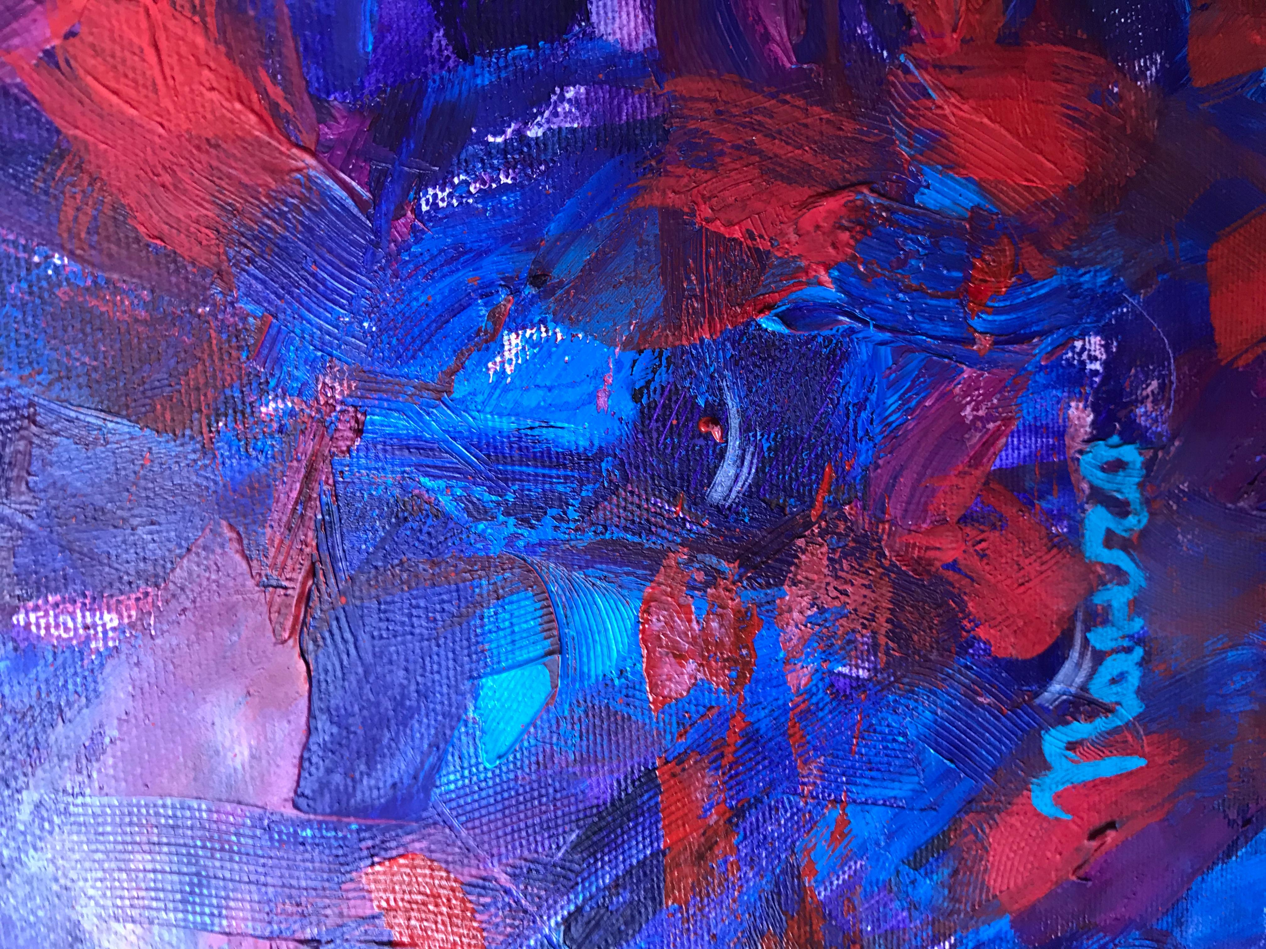 Diptychon in Farben - Pop Art Acrylgemälde Farben Flieder Blau Orange Rot im Angebot 1
