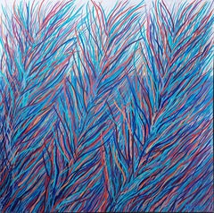 Peinture acrylique « Seaweeds » Pop Art, couleurs bleu, orange et rouge