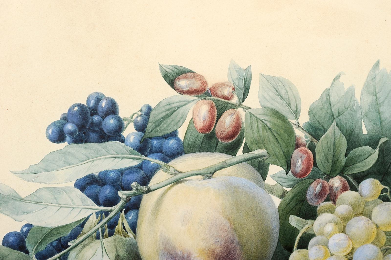 Bodegón de frutas sobre entablamento de mármol - Painting Escuela francesa de Pancrace Bessa