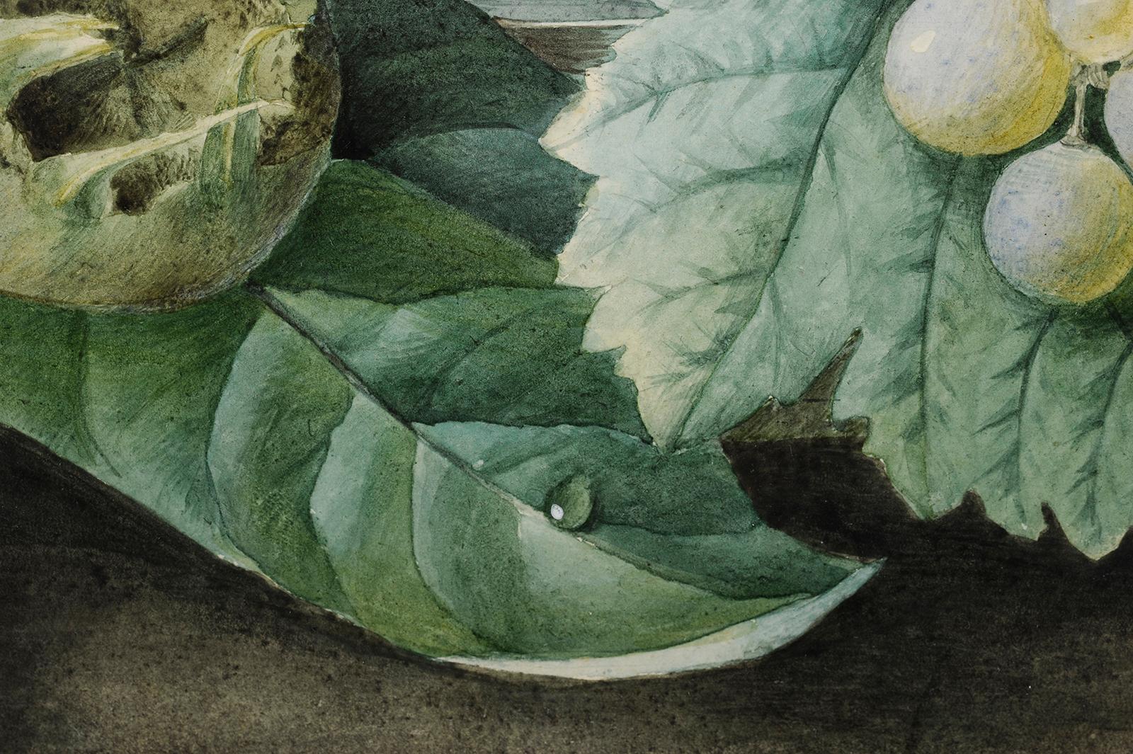 Bodegón de frutas sobre entablamento de mármol - Still-Life Painting Marrón de Pancrace Bessa