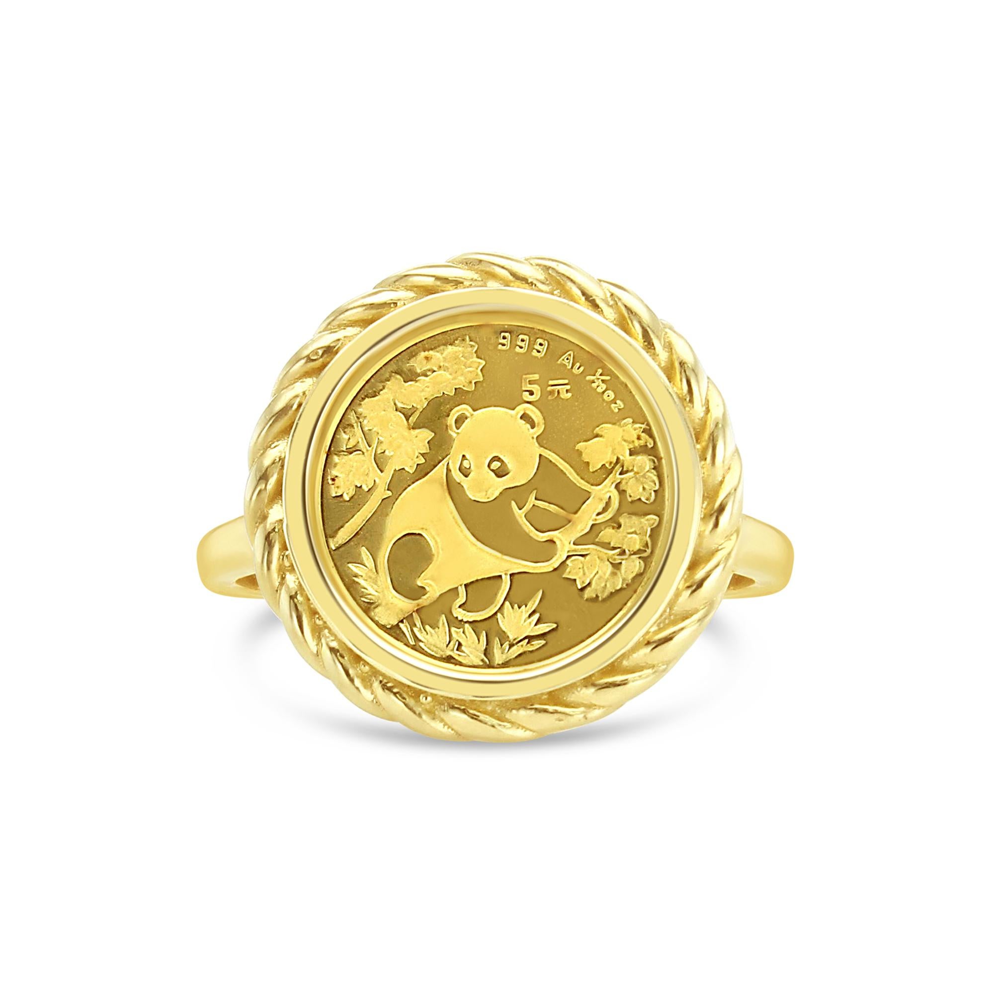 Panda 1/20OZ Fine Gold Panda Rope Coin Ring Oro giallo 14k in vendita 1