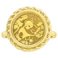Panda 1/20OZ Fine Gold Panda Rope Coin Ring 14k Yellow Gold