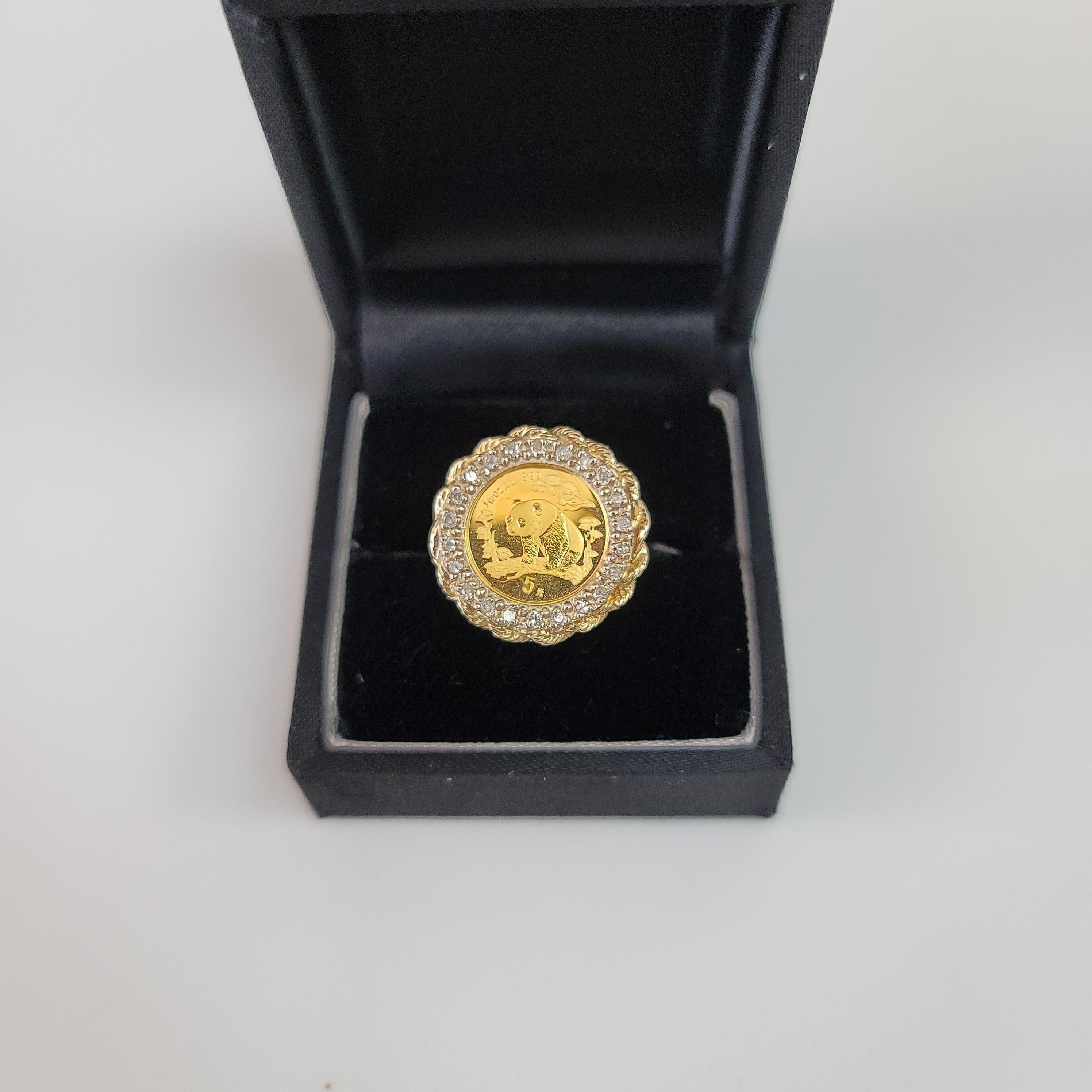 Anello aureola con diamante Panda in oro .999 e castone a corda in oro giallo 14k In condizioni Nuovo in vendita a Sugar Land, TX