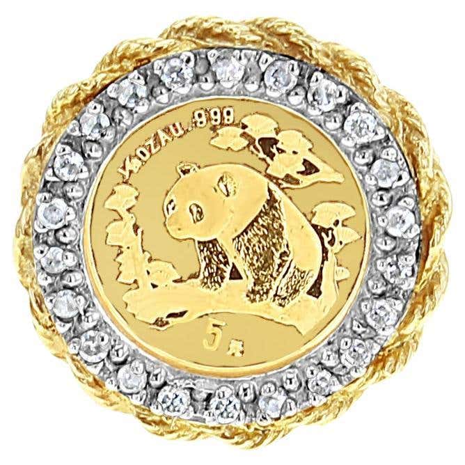 Panda 1/20OZ Fine Gold Panda Rope Coin Ring 14k Yellow Gold For Sale at ...