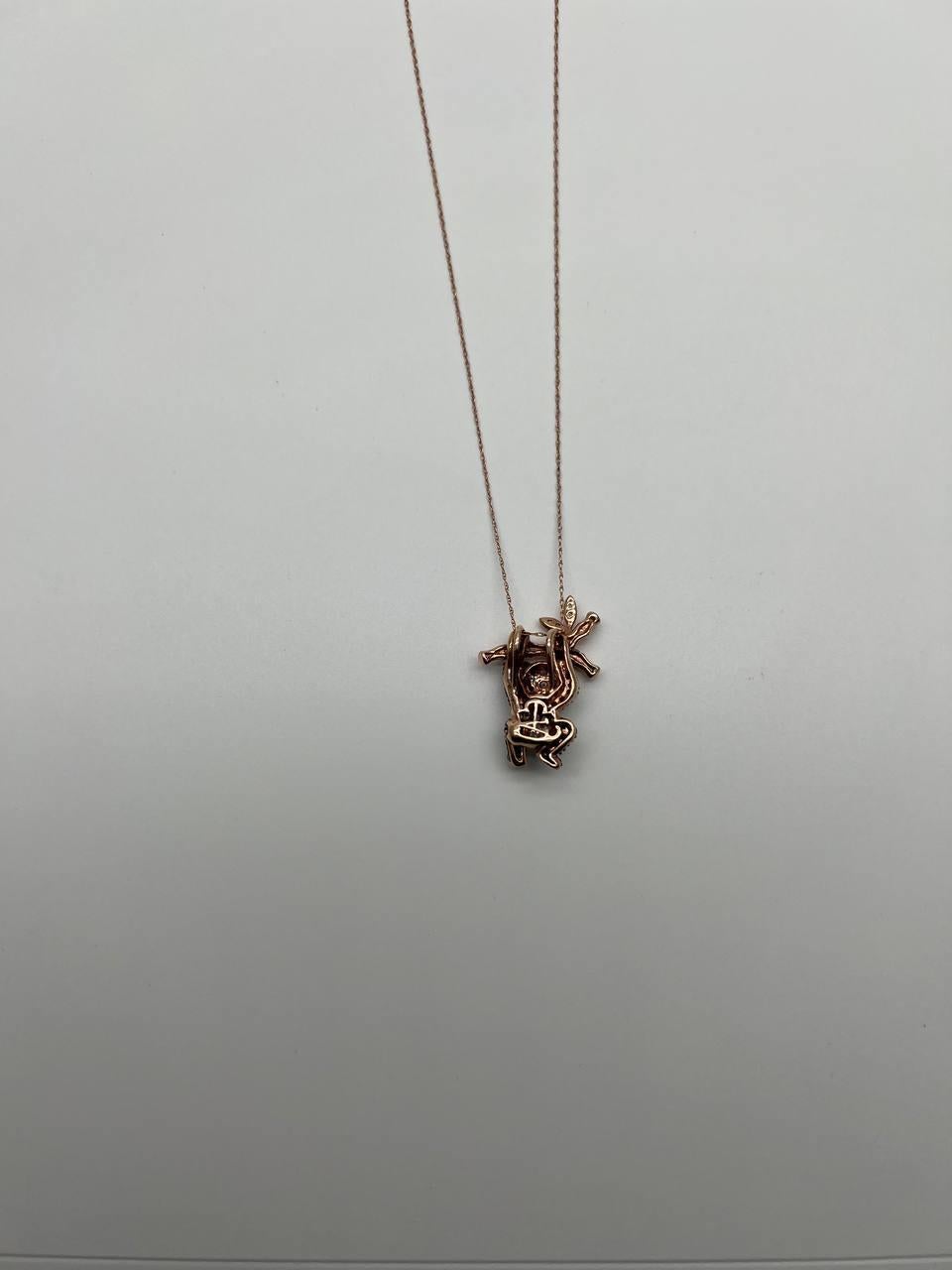 Collier pendentif Panda Bear Bamboo Tree Leaf en or 14 carats pavé de diamants blancs et noirs en vente 7