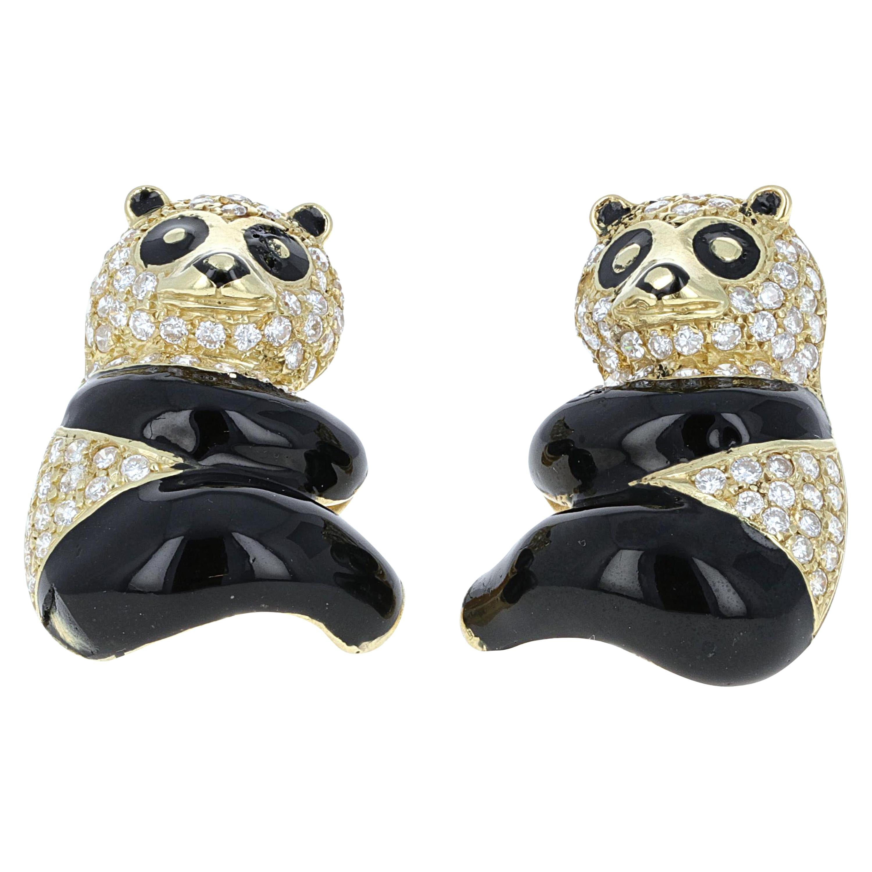 Yellow Gold Diamond Panda Earrings