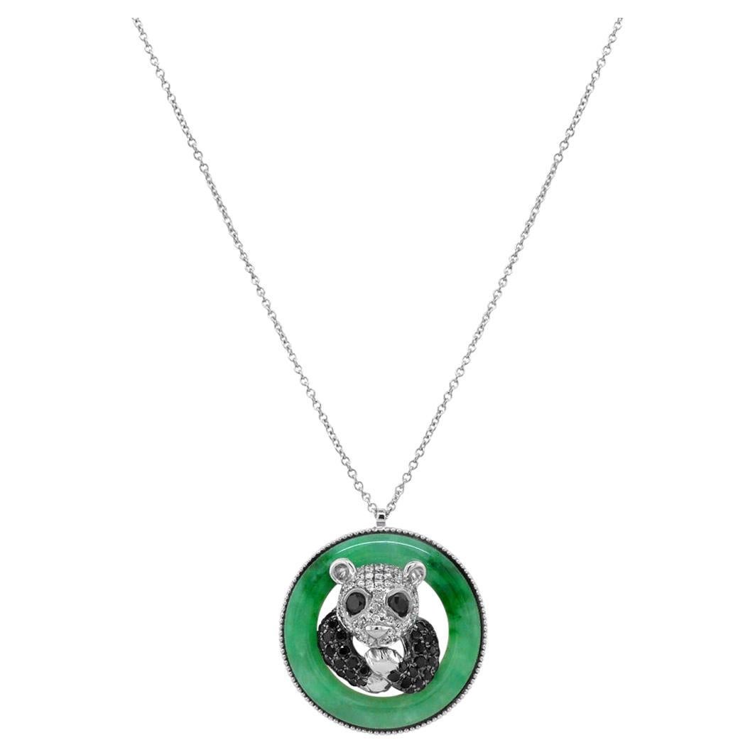 Panda Bär Jade Schwarz & Weiß Diamant 18K Weißgold Anhänger Halskette