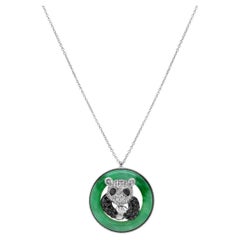 Panda Bär Jade Schwarz & Weiß Diamant 18K Weißgold Anhänger Halskette