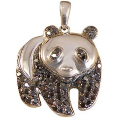 Panda Black Diamond Pendant Set in 18 Carat White Gold