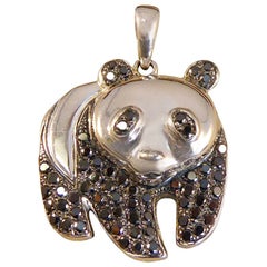 Panda Black Diamond Pendant Set in 18 Carat White Gold