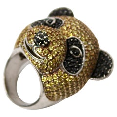 Panda Crystal Yellow & Black Sterling Silver Statement Ring