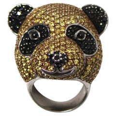 Anello con cristalli Panda in argento sterling giallo e nero Anello con cristalli Panda in argento sterling giallo e nero