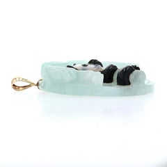 Panda Pendant, 14k Gold Carved Jadeite, Mother of Pearl, & Black Nephrite Jade