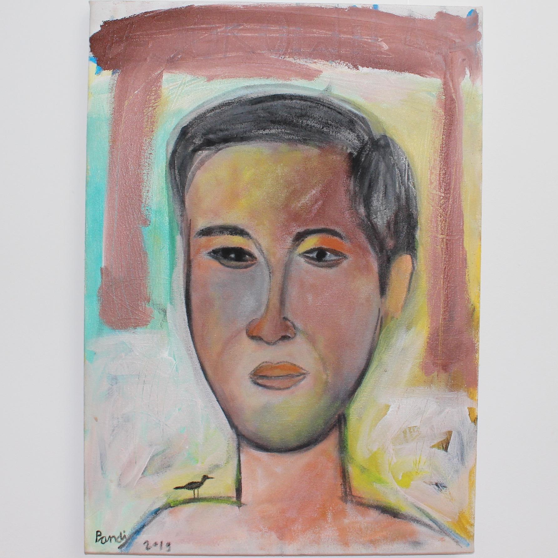 Portrait of a Young Man - Painting by Pandi