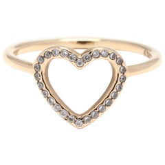 Used Pandora 14 Karat Yellow Gold and Colorless Stone Open Heart Ring