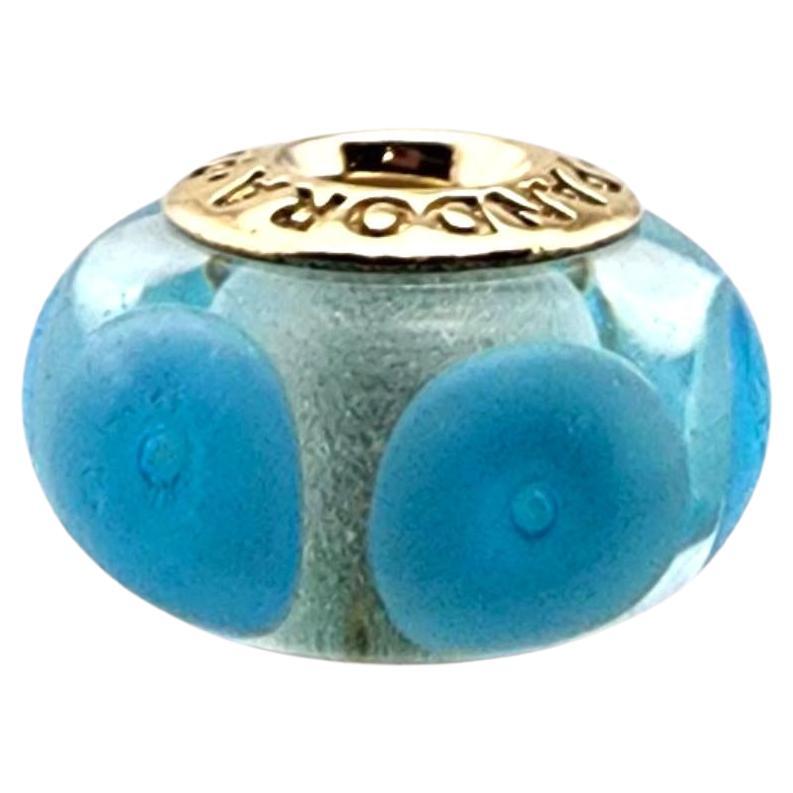 Pandora 14 Karat Gelbgold Blau Mystic Murano Charme 750403 #23381