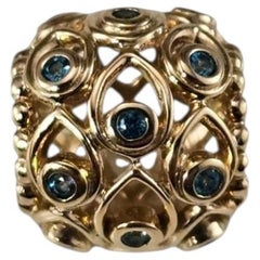 Pandora 14K Gold Blue Topaz Retired Ocean Treasures Charm 750817TPP #25133