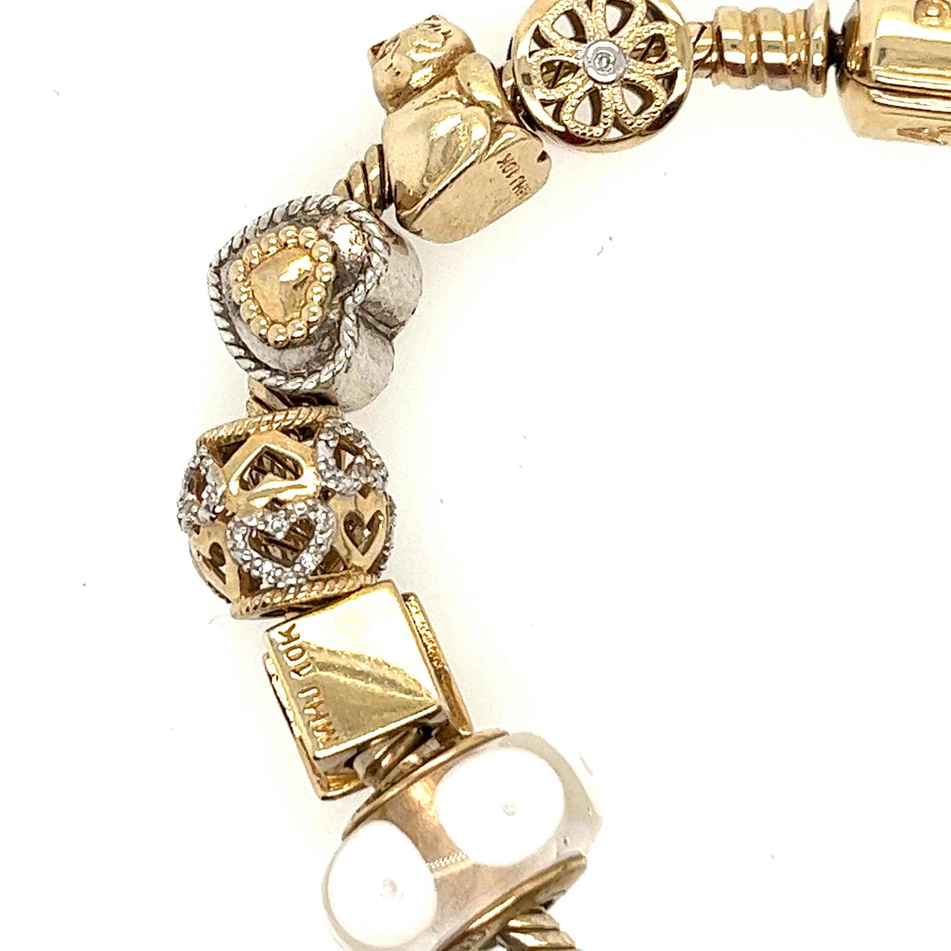 Women's or Men's Pandora 14k Gold Charm Bracelet with 10 Charms