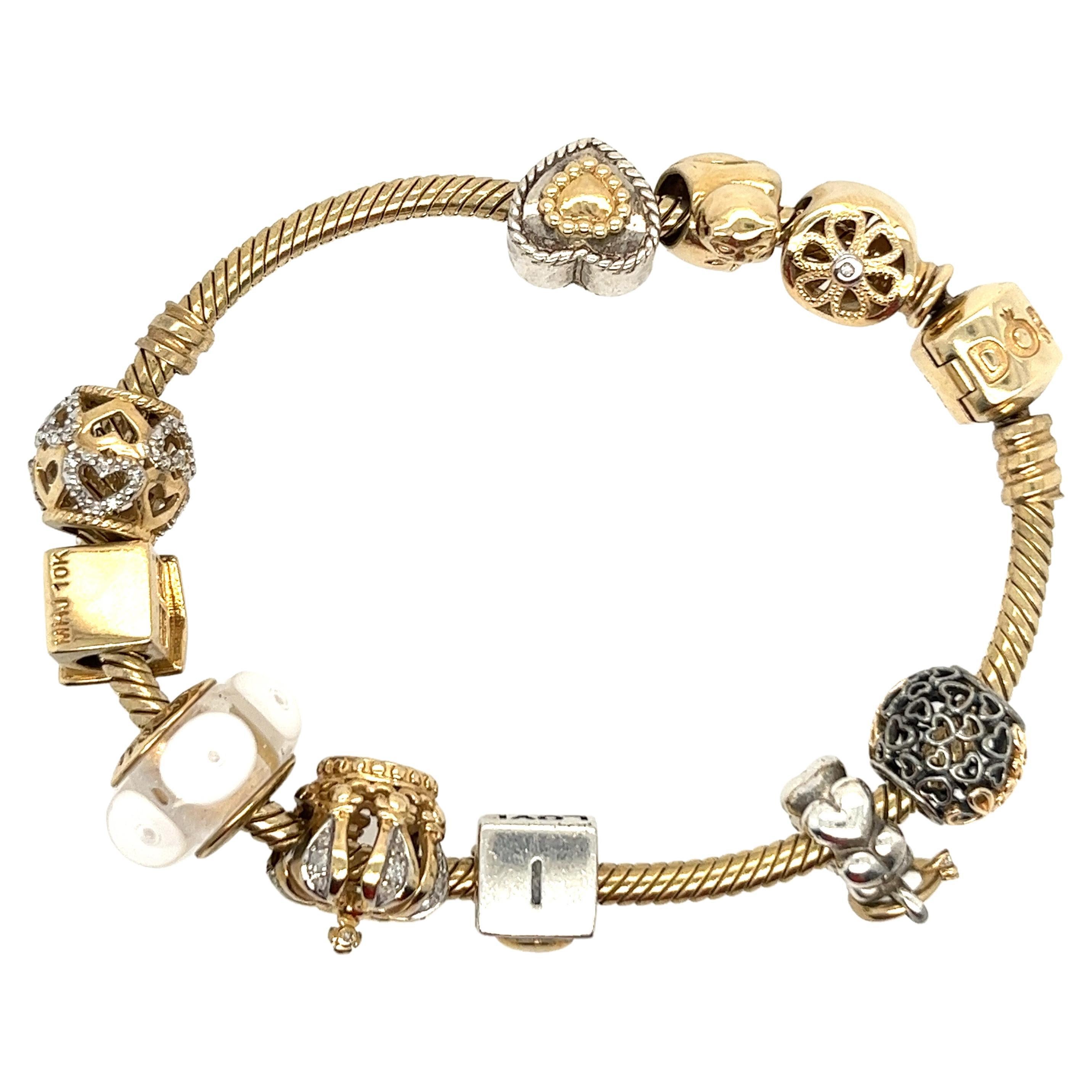 Pandora 14k Gold Charm Bracelet with 10 Charms