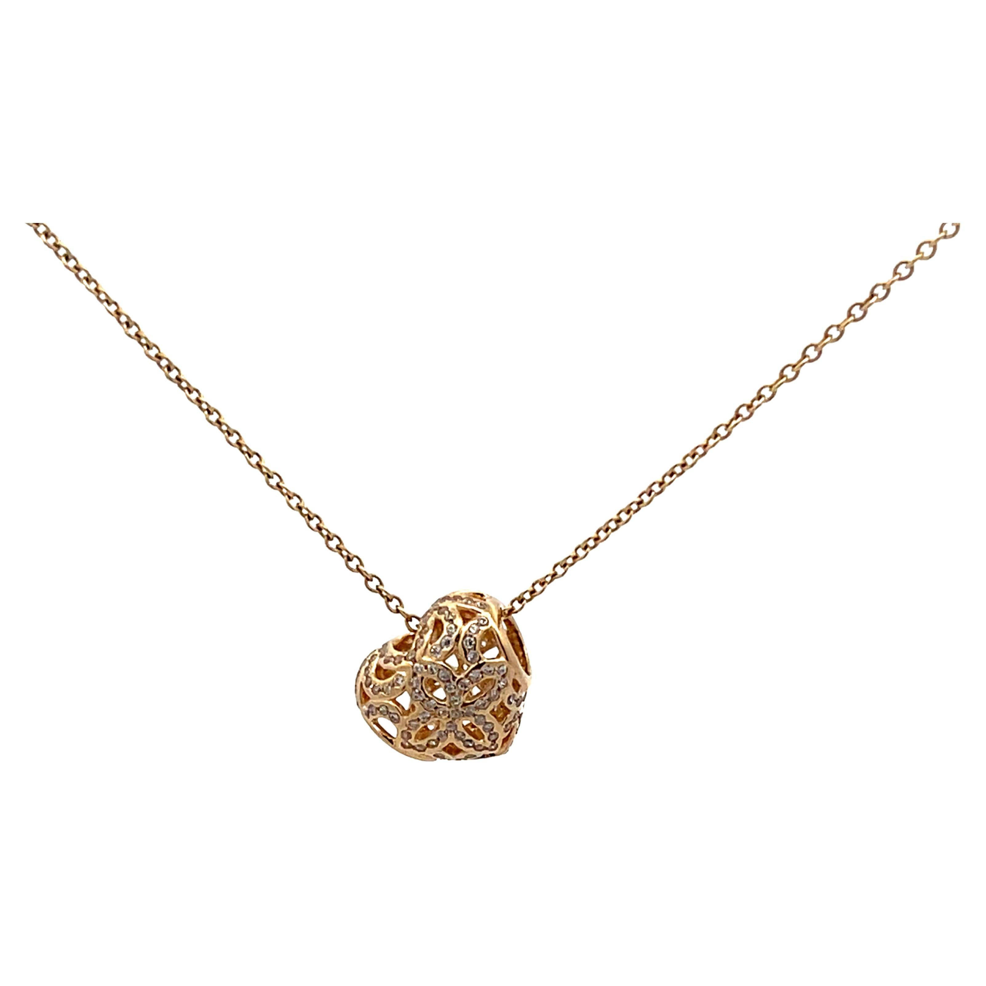 Collier Pandora en or 14 carats en forme de coeur en vente