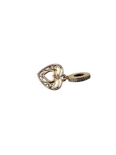 Pandora 14K Yellow Gold CZ "Romantic Heart" Dangle Charm 751001CZ #24831