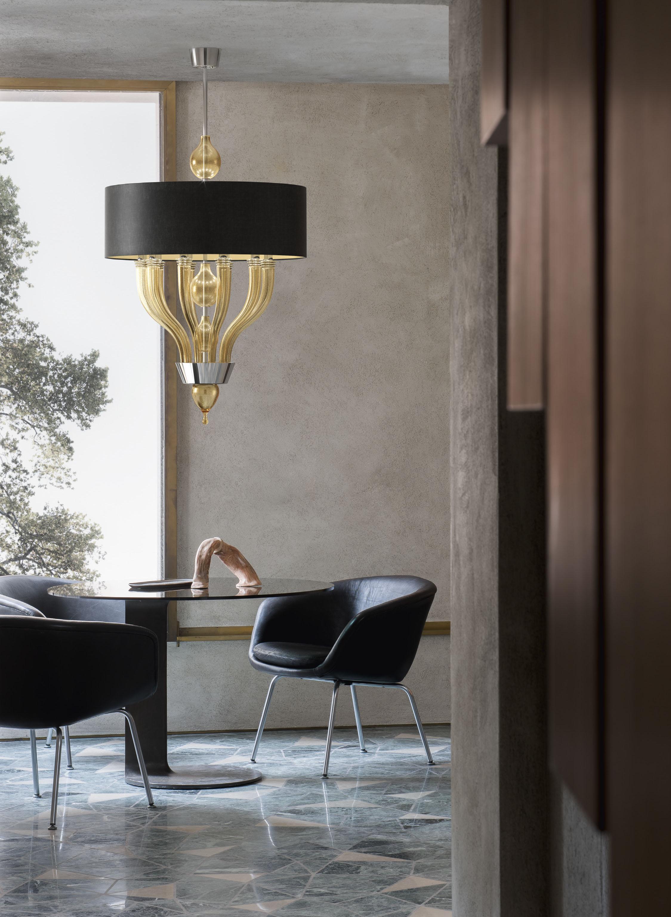 Pandora 5675 10 Suspension Lamp in Glass with Black/Gold Shade, by Barovier&Toso 7