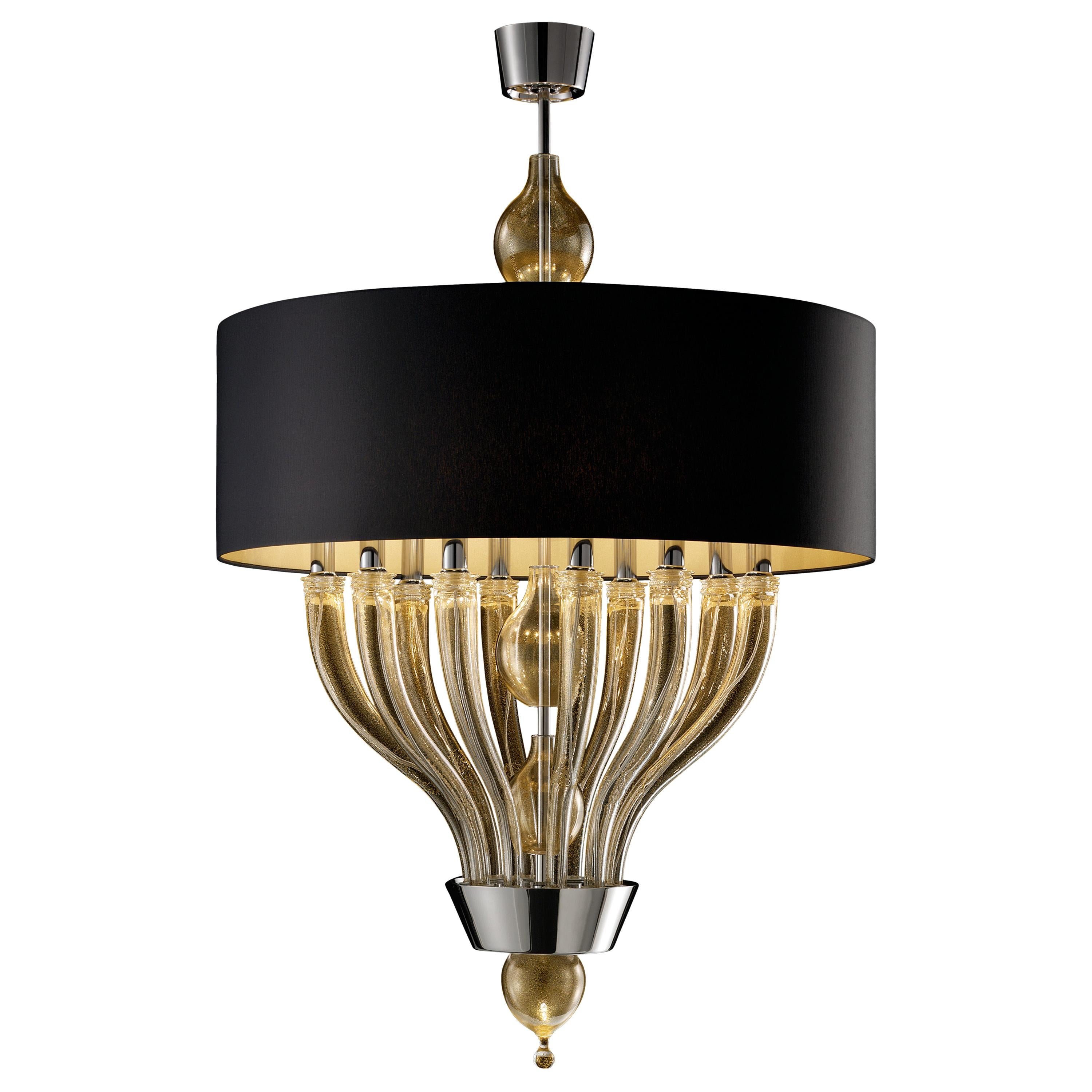 Gold (Gold_OO) Pandora 5675 10 Suspension Lamp in Glass with Black/Gold Shade, by Barovier&Toso