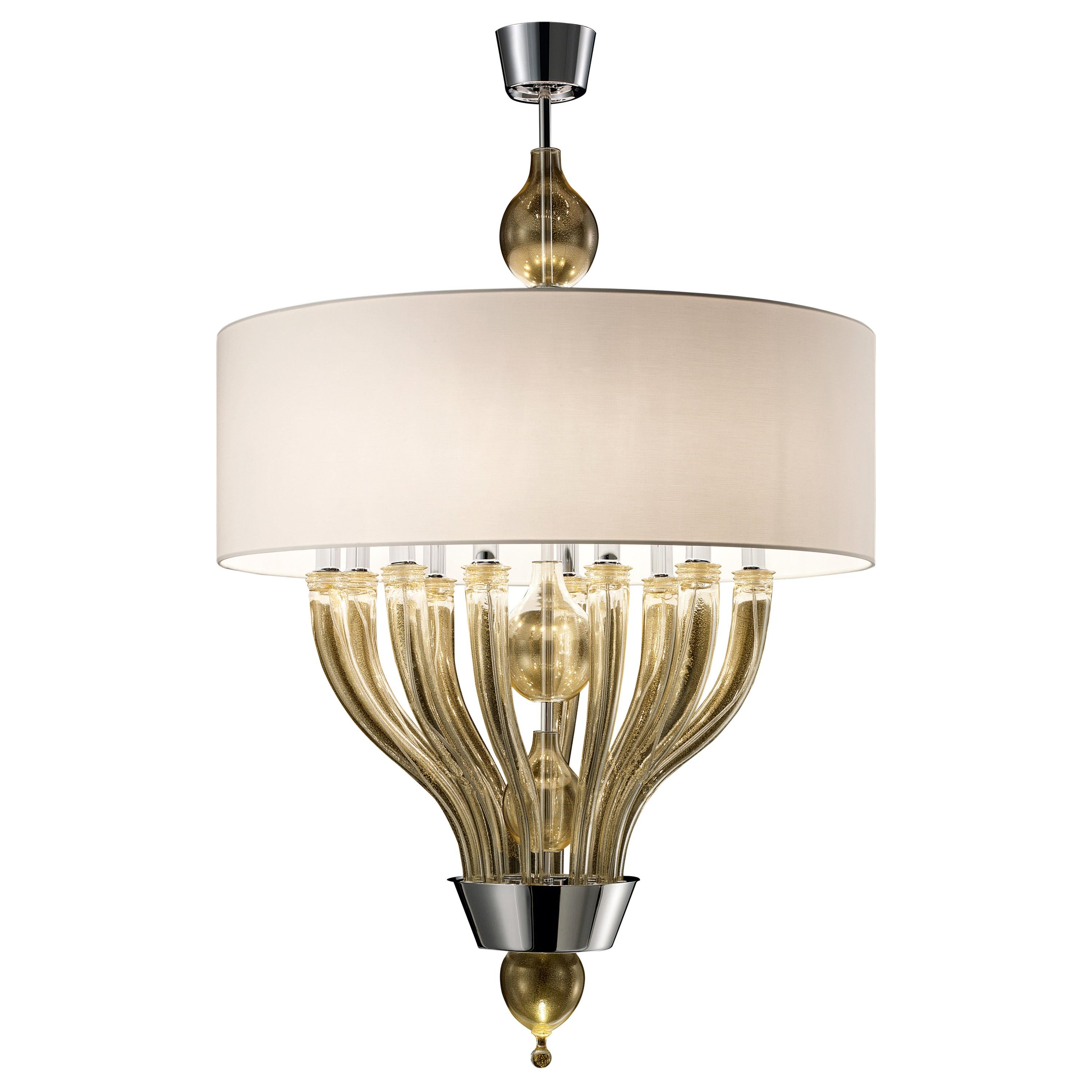 Gold (Gold_OO) Pandora 5675 10 Suspension Lamp in Glass with White Shade, by Barovier & Toso