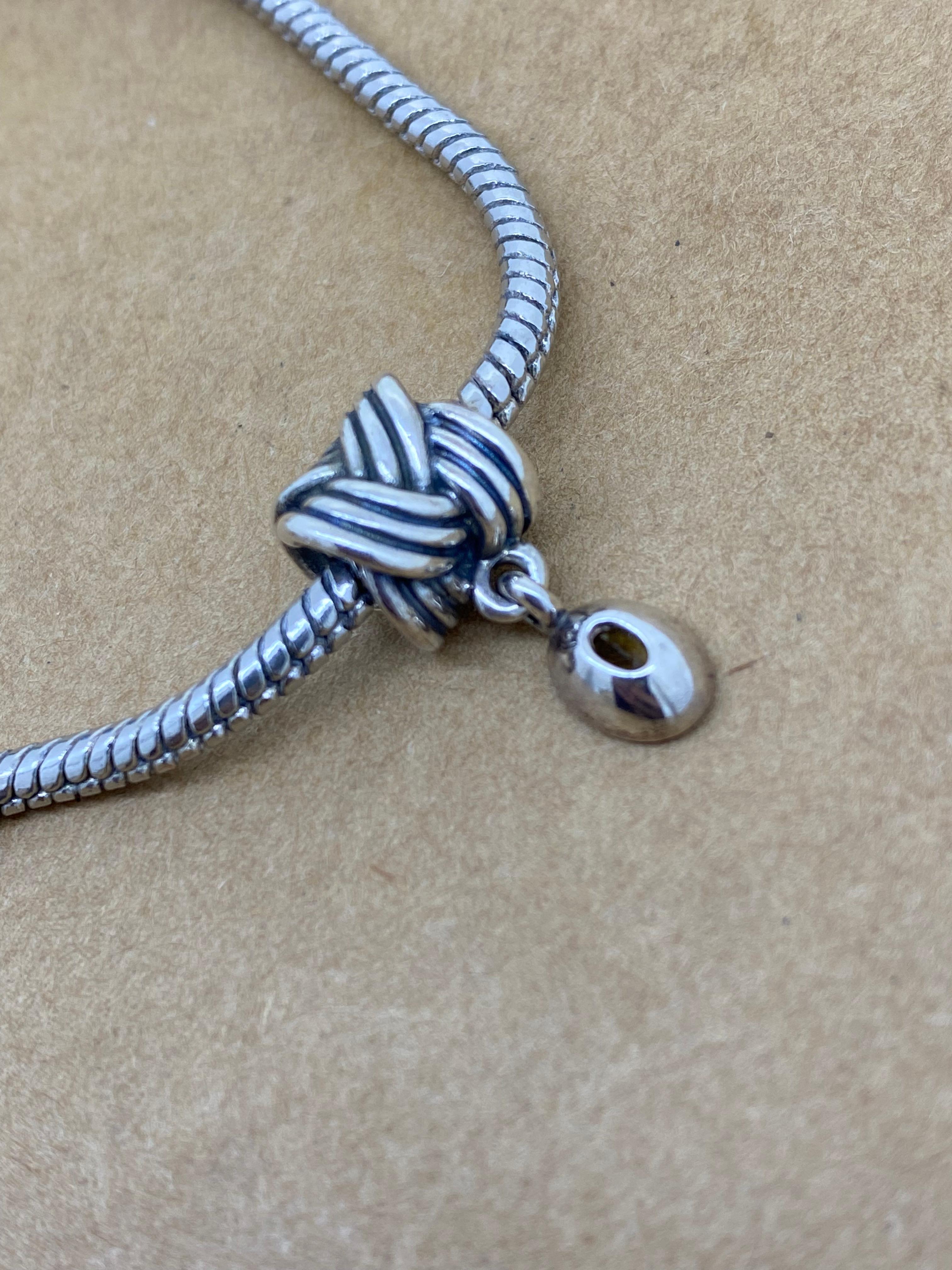 Pandora 925 Sterling Silver Charm Bracelet, 2 Charms, inc. Murano Glass Charm. In Excellent Condition For Sale In MELBOURNE, AU