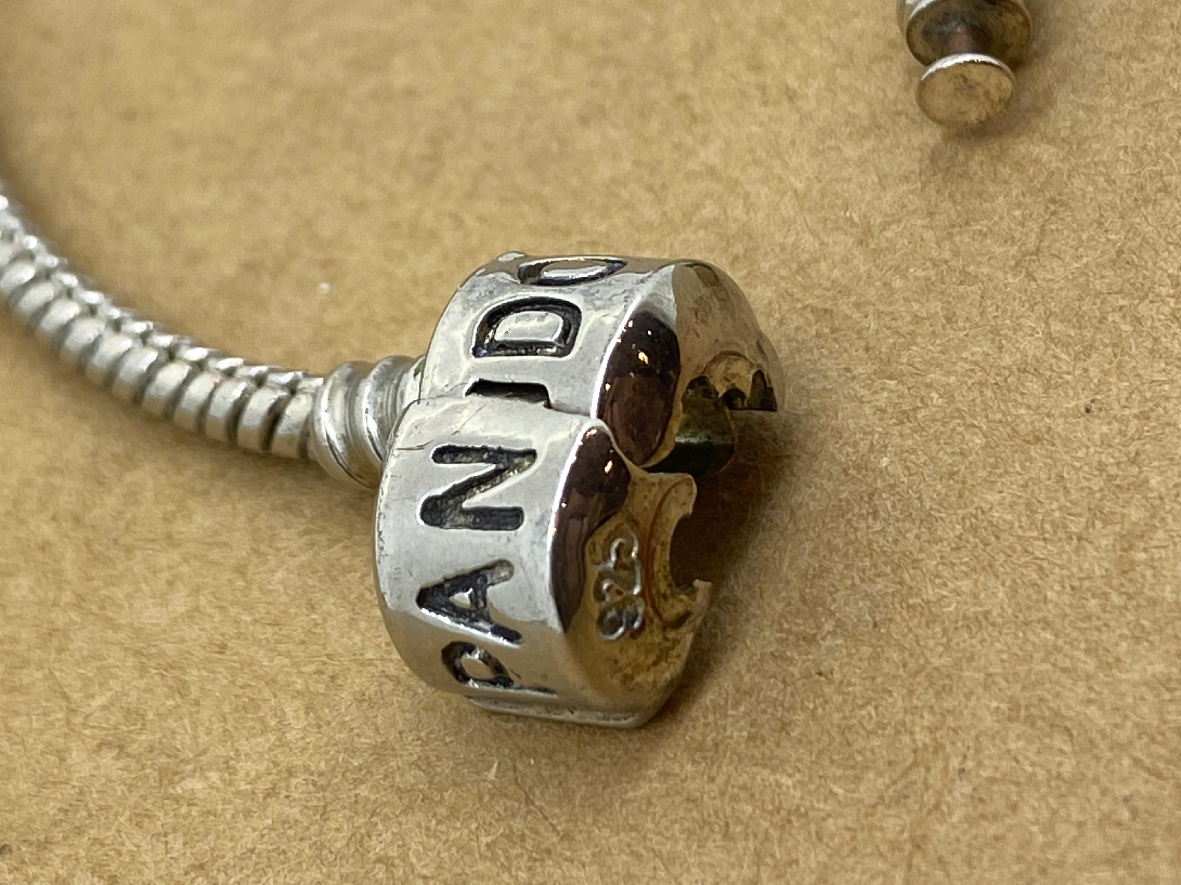 Pandora 925 Sterling Silver Charm Bracelet, 2 Charms, inc. Murano Glass Charm. For Sale 2