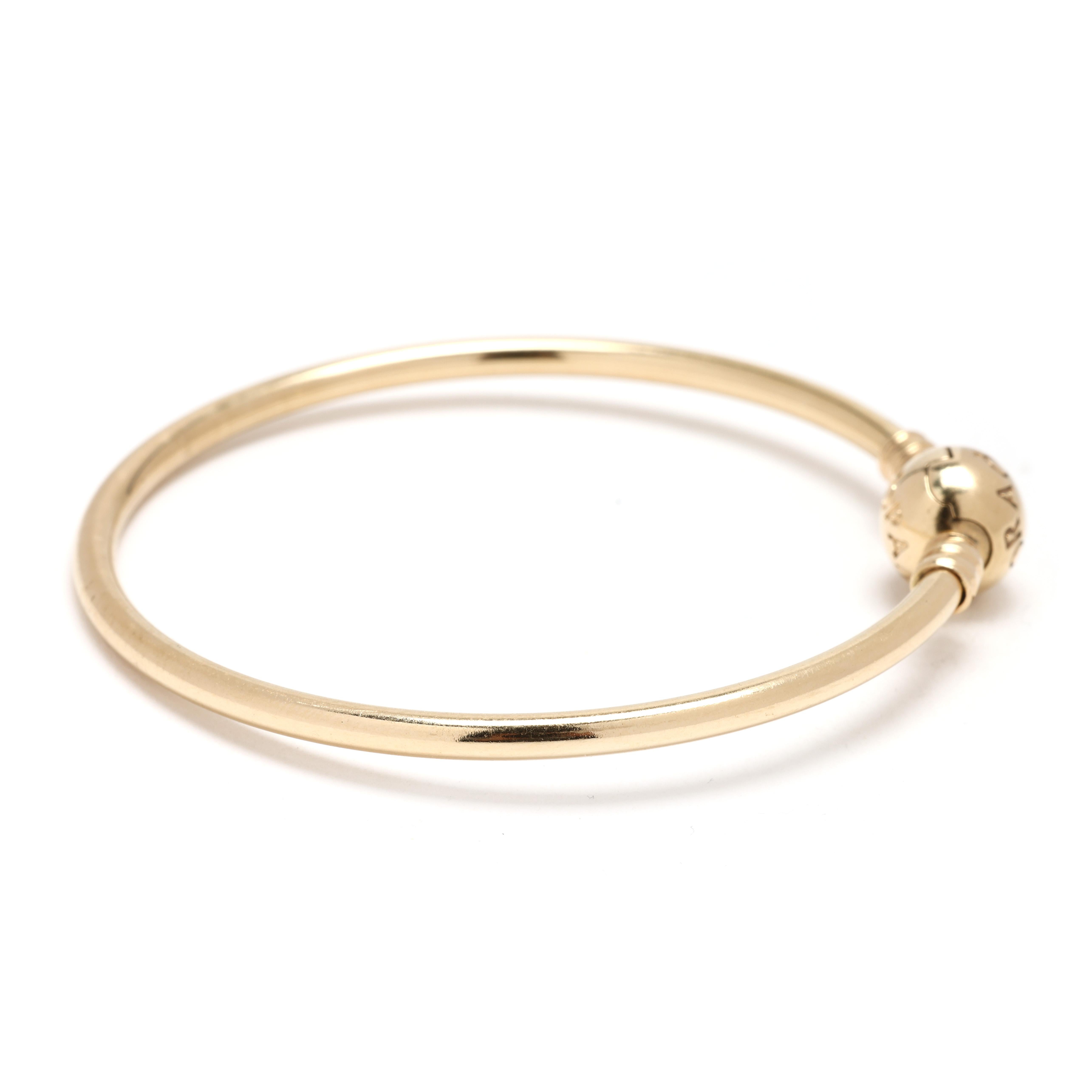 PANDORA ALE Bangle Bracelet, 14k Yellow Gold, Circumference 7 Inches In Good Condition In McLeansville, NC