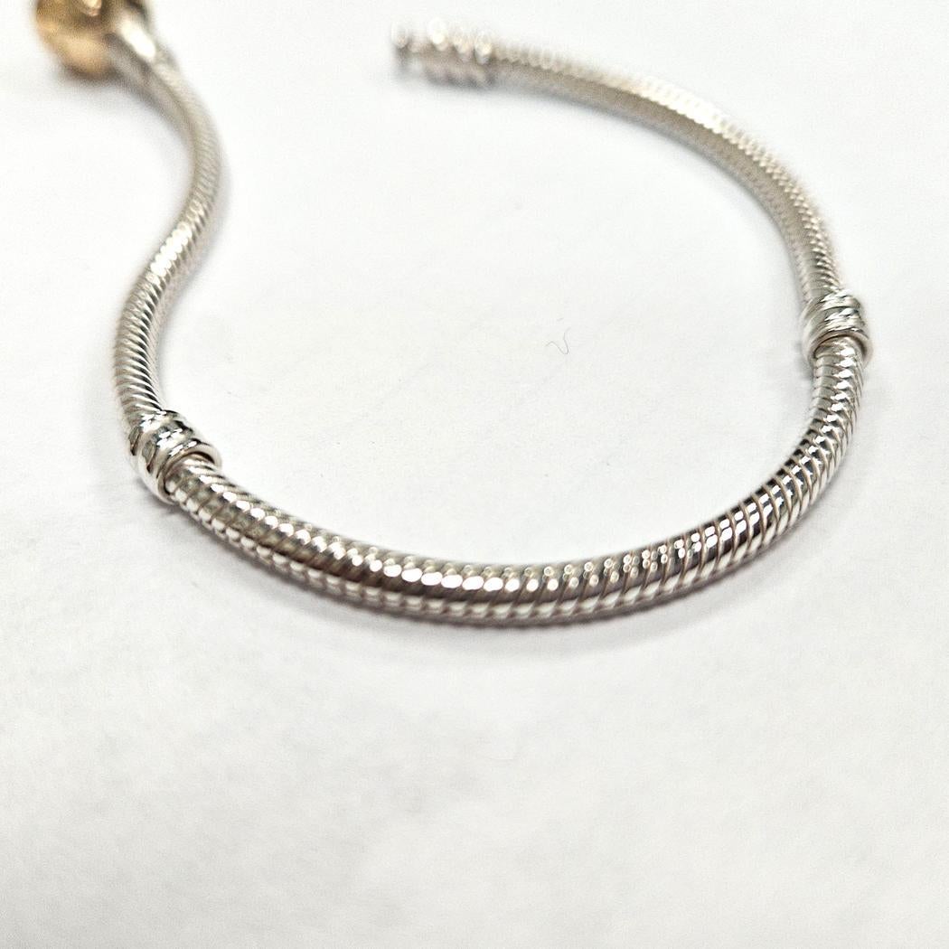 Moderno Bracciale Pandora in argento e 14Kt misura 7 in vendita