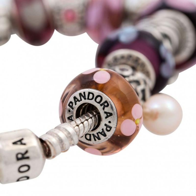 Modern Pandora Bracelet with Numerous Charms For Sale